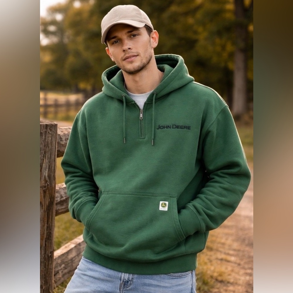 John Deere quarter zip Vibrant Green Pullover Hoodie